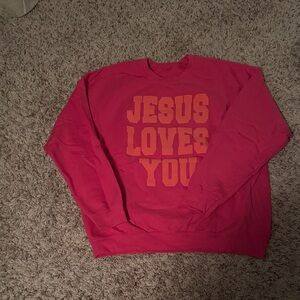 Pink 'Jesus Loves You' Sweatshirt